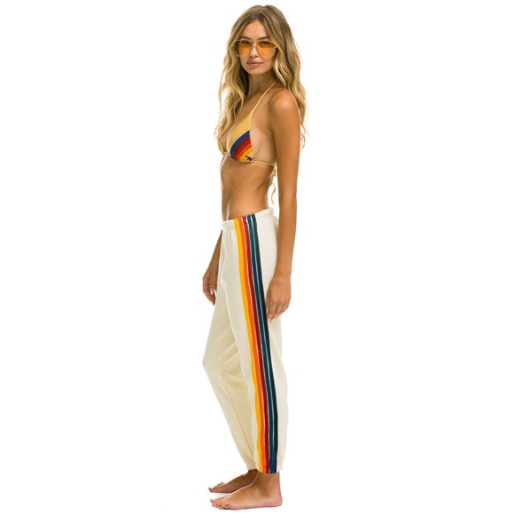 Aviator Nation Pants - Aviator Nation 5 Stripe Sweatpants Womens XS Vintage White Cream Rainbow Pull On
